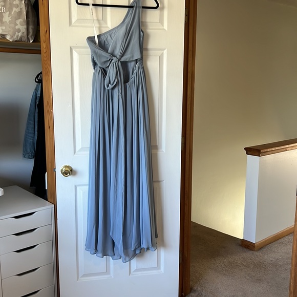 Azazie Crosby: A-Line Lace Chiffon Floor-Length Dress Dusty Blue - Picture 3 of 7